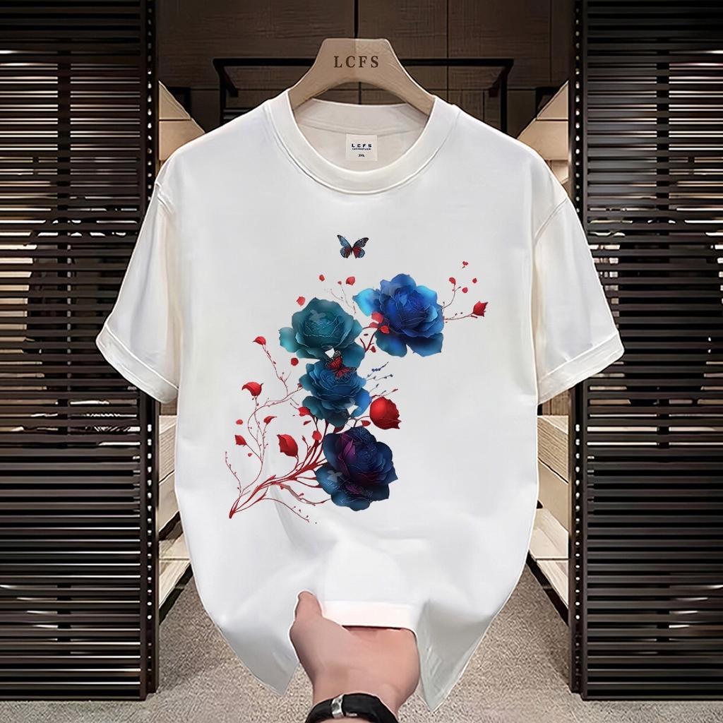 New Chinese short sleeve cotton T-shirt men's summer T-shirt Chinese style plum blossom men's clothes thin fashion brand half sl