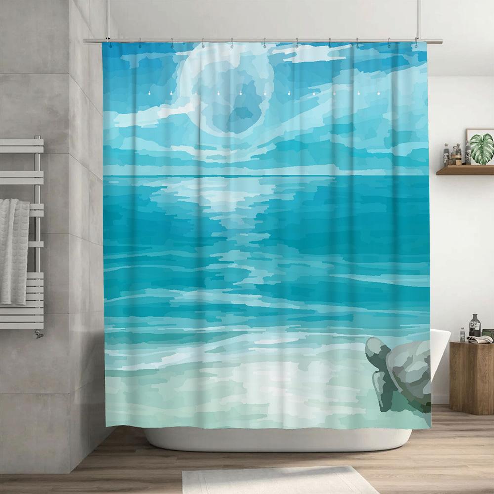 Blue Watercolor Shower Curtain with Clouds Waterproof Fabric Perfect for Bathroom Decor