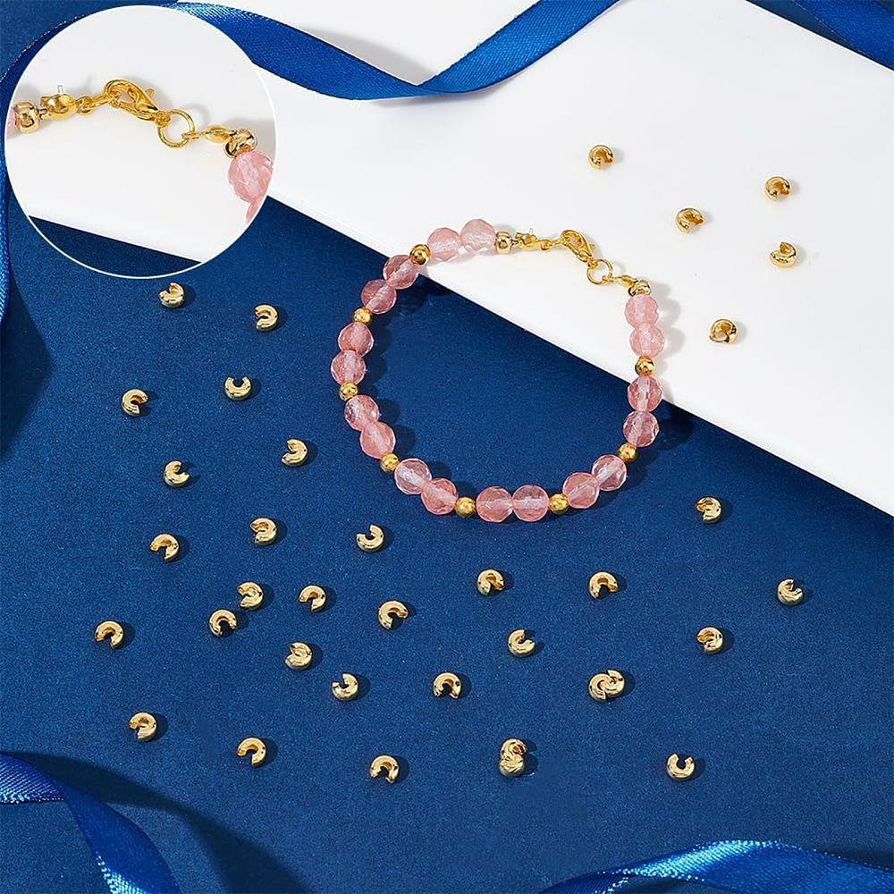 100Pcs 202 Stainless Steel Crimp Beads Covers, Golden, 4.5mm, Hole: 2mm