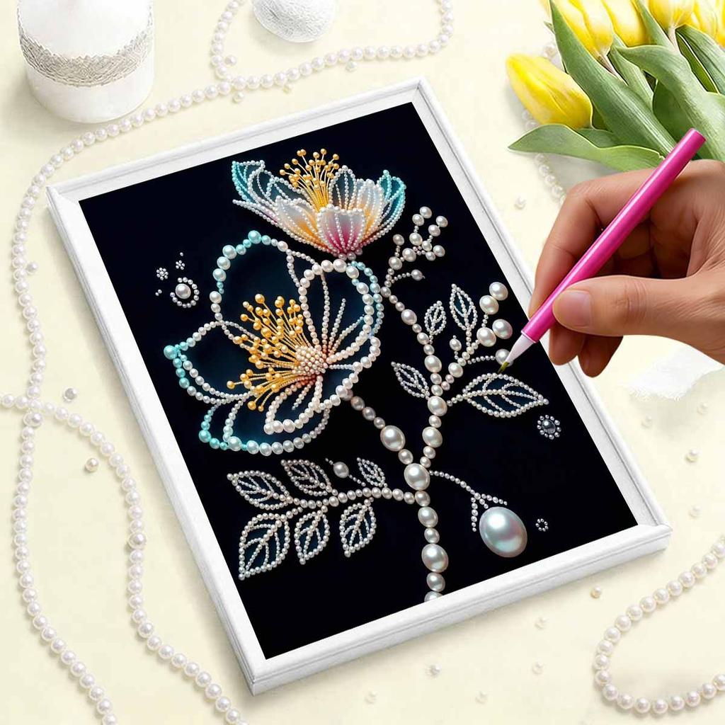DIY Flower Pearl Diamond Art Painting Kits for Adults and Beginners,fine View Sparkling Painting Craft Home Wall Decor Handmade Gift