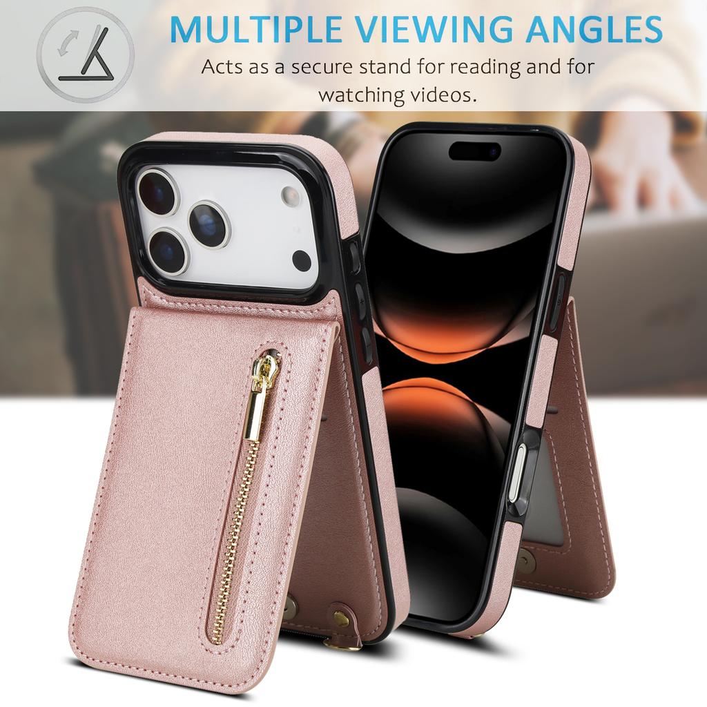 Crossbody Zipper Cards Solt Wallet Flip Leather Case For iPhone 17 Pro Max 16 Plus 15 14 13 12 11 Long Lanyard Bag Book Cover