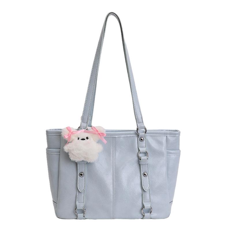 

Korean Tote Bag For Women Large Capacity Shoulder Bag With Cute Charm Side Pockets Student Commuting Handbag Daily Shopping Bag