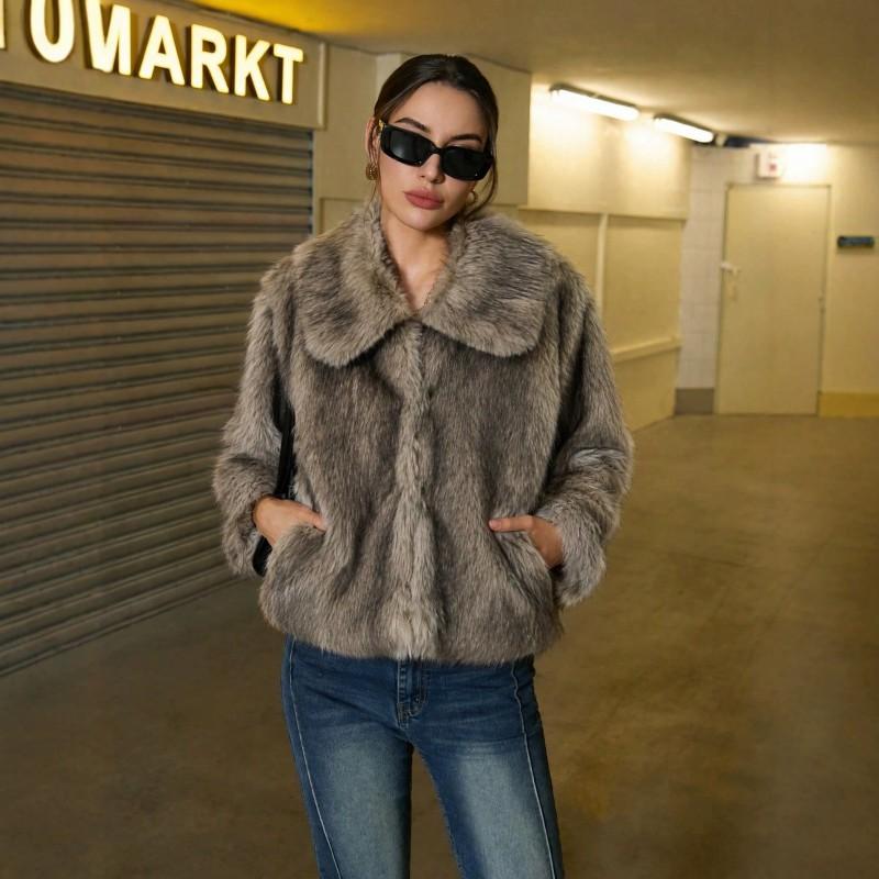 Womens Winter Faux Fur Coat Oversized Lapel Outerwear Warm Thick Street Style Jacket