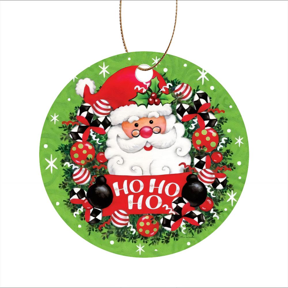 Cute Santa Claus Ho Ho Ho Wreath Design Acrylic Christmas Tree Ornament Festive Holiday Hanging Decor Xmas Tree Decoration New Year Party Gift