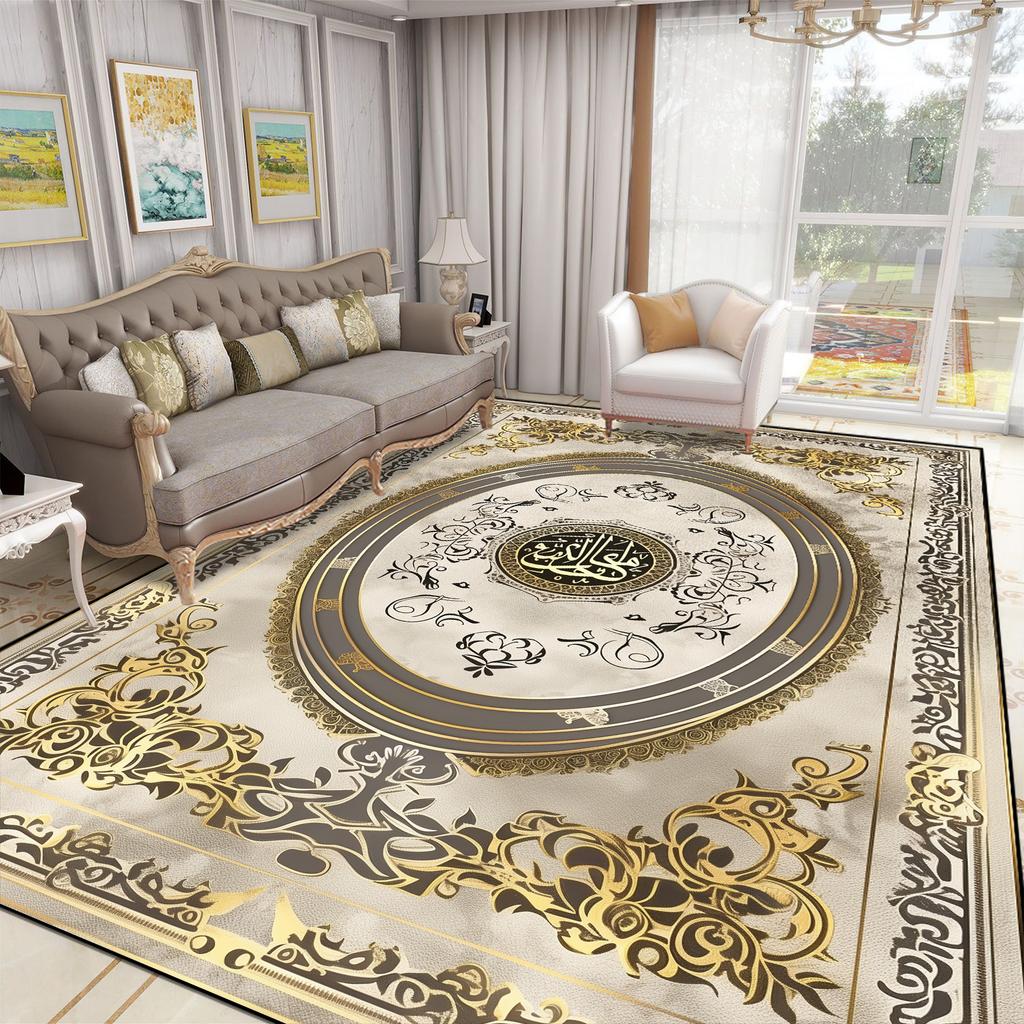 Luxury Large Living Room Carpet European Style Home Room Decoration Gold Coffee Table Mat Soft Washable Rug for Bedroom Alfombra