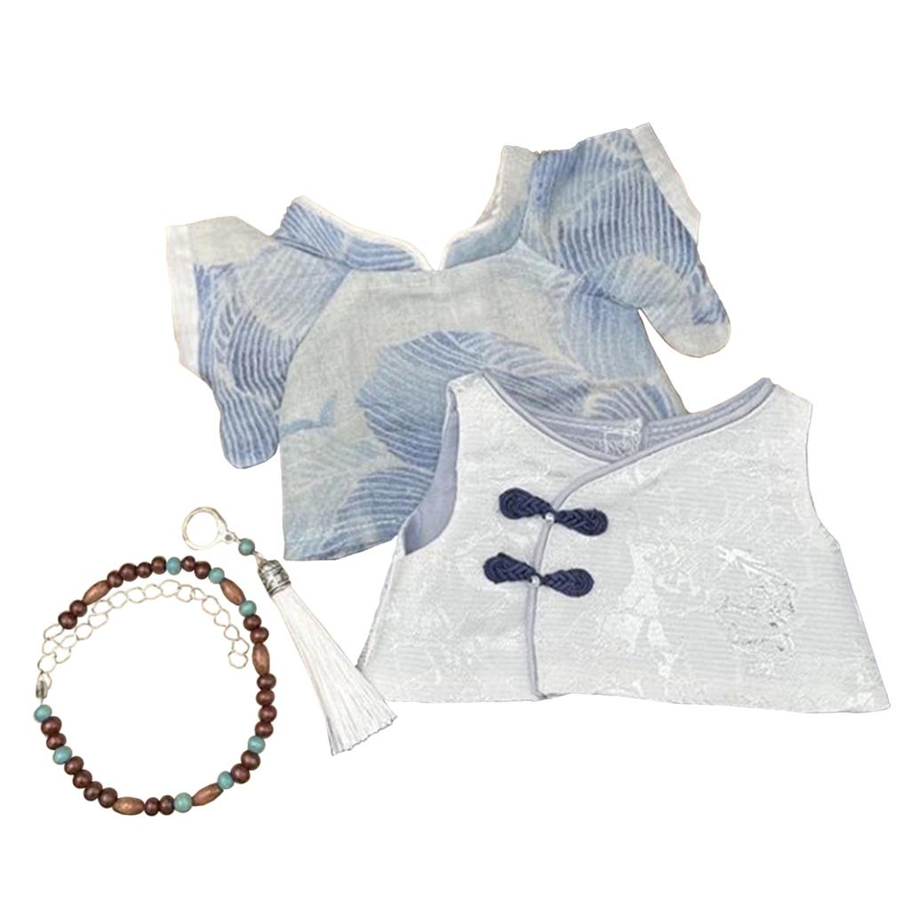 COZENTA 20cm Plush Doll with Traditional Martial Artist Outfit, Jacket, Vest, Necklace, and Earrings Set (White)