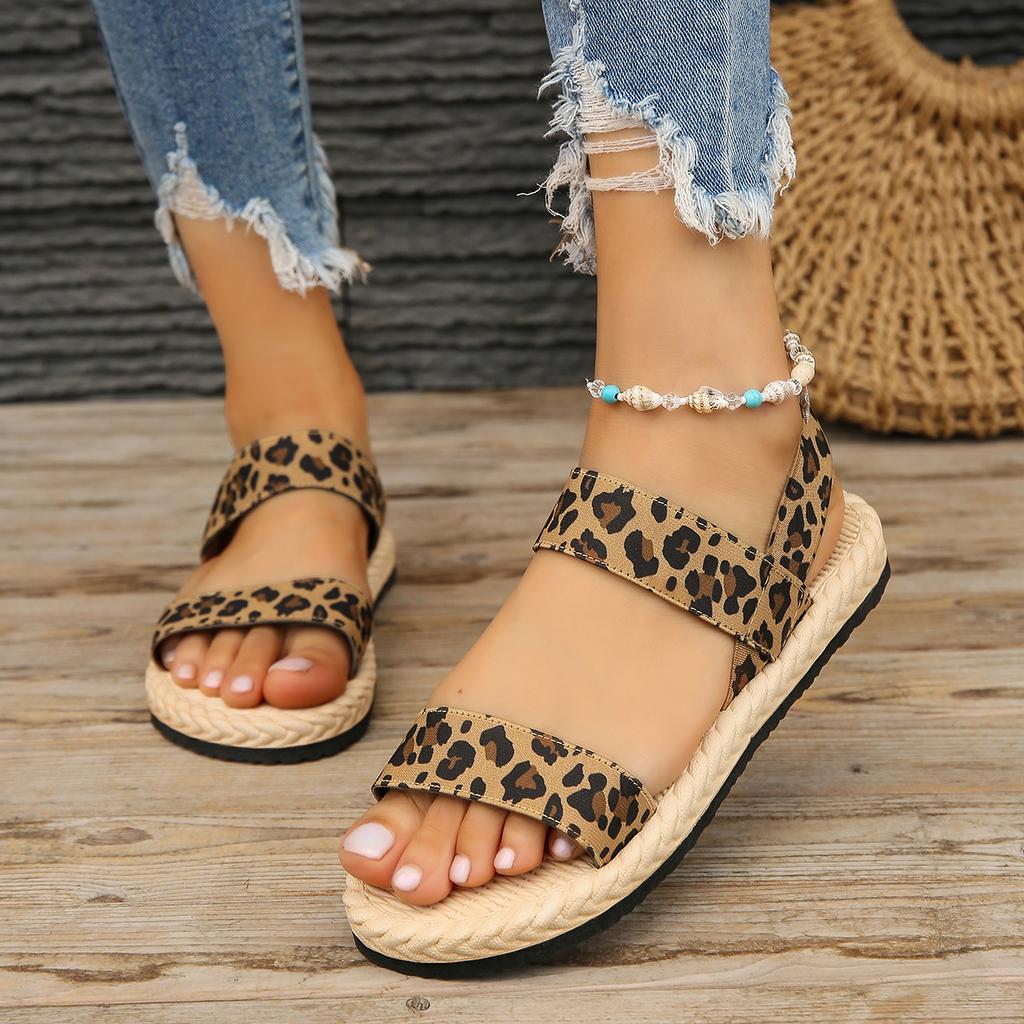 Fashion Summer Woman Shoes Sandals Breathable Women Shoe Round Head Open Toe Leopard Casual Comfortable Women‘s Flats Shoes