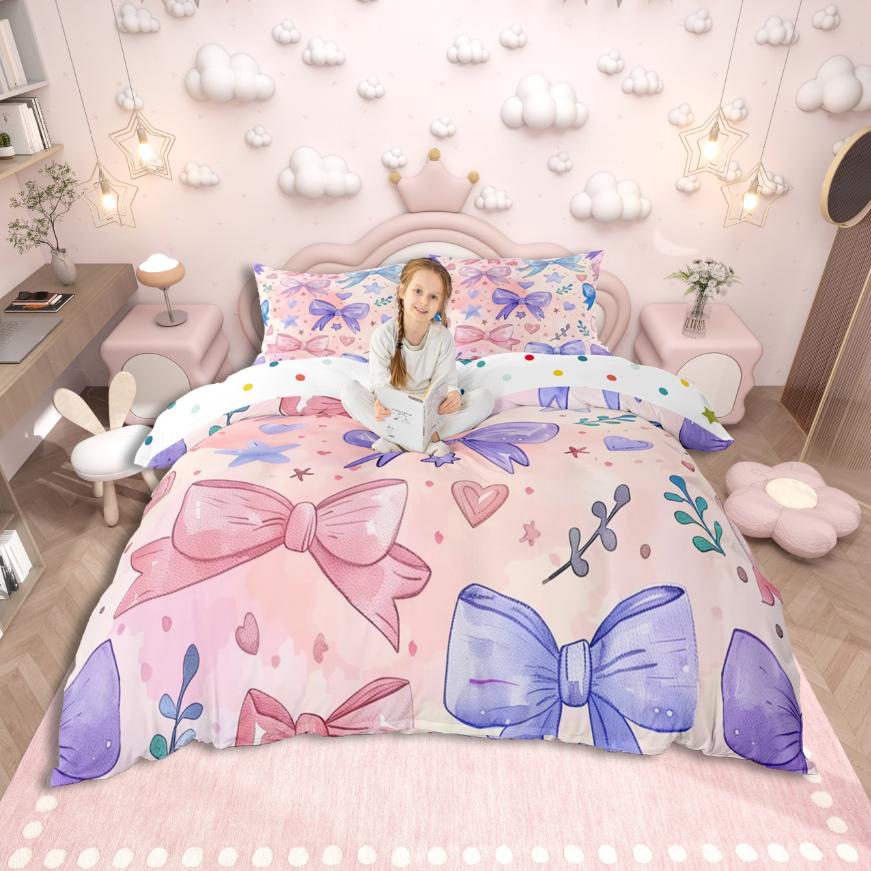 

Homewish Cute Bowknot Duvet Cover Set,Kawaii Bowtie Bow Bedding Set,Pink Cartoon Star Bed Set For Girl,Breathable Home Decor DE XS 100x135cm 2pcs&set