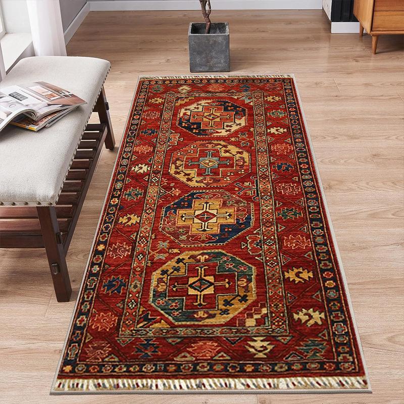 Boho Geometric Print Runner Rug Retro Ethnic Style Home Use Entryway Hallway Long Strip Carpet Absorbent Non-slip Persian Mat