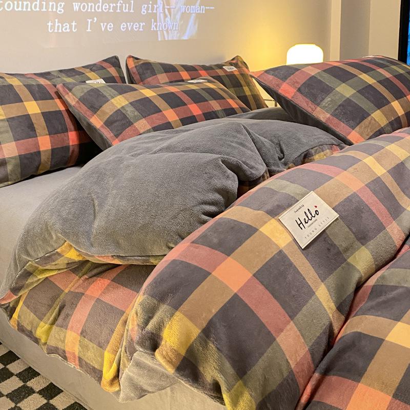 Unprinted Style Mixed And Matched Thickened Milk Fleece Four-Piece Quilt Cover Student Dormitory Three-Piece Bedding