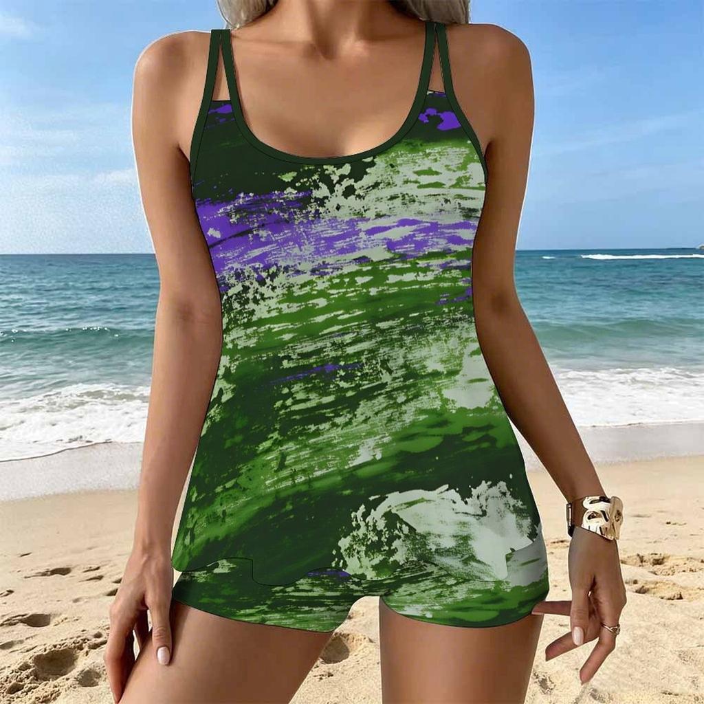 Women's Swimwear Tankini 2 Piece Swimsuit Gradient Fluid Pattern Vacation Bathing Suits