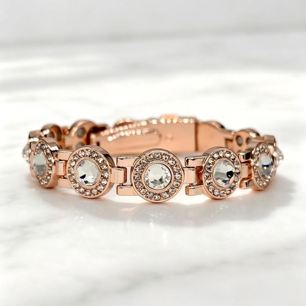 Ladies' magnetic bracelet with 4 magnets and round cut crystal, elegant jewelry accessory