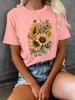 Women's Casual Short Sleeve Crew Neck T-Shirt Vibrant Sunflower Floral Print Ladies T Shirts Summer Style Comfortable Tee