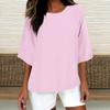 Women's Fashion Solid Color Casual T-Shirt Seven Sleeve Round Neck Cotton Top