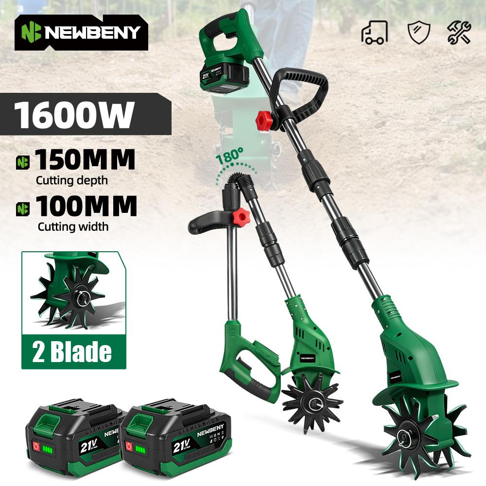 Newbeny 1600W 150MM Electric Rotary Tiller Cultivator Portable Grass Trimmer Soil Turning Lawn Mower Tool for Makita Battery Pin