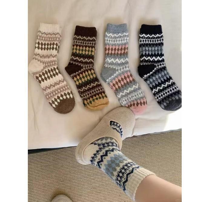 Nordic Fair Isle Wool Socks - Extra Thick Retro Ethnic Style Winter Slouch Socks