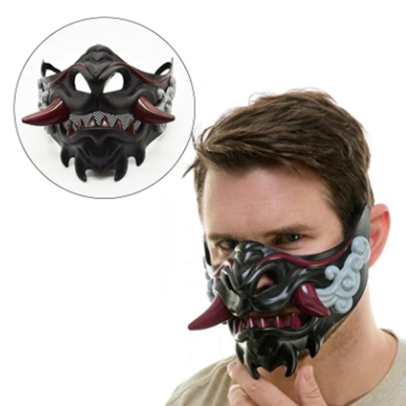 Mască prajnaparamita roșie cu jumătate de față, mască de petrecere a diavolului rău de Halloween, jucărie, mască de samurai, demon, mascarada, accesorii pentru petrecere.
