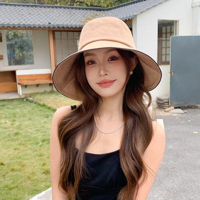 Hat Women's Spring and Summer Big Edge Sunshade Bucket Hat Shows Face Small Summer Versatile UV Protection Sun Hat