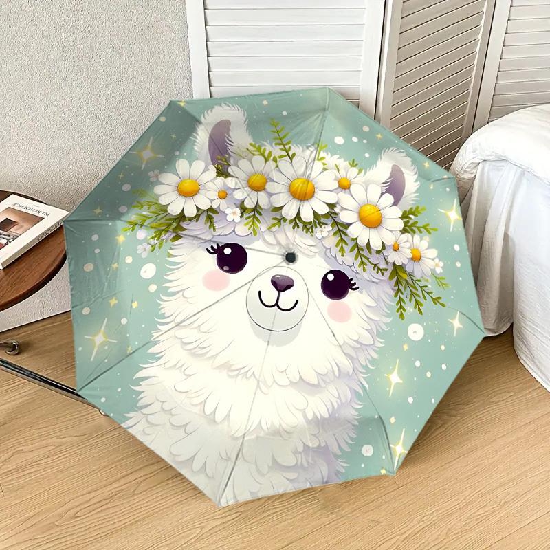

1pc Llama Daisy Automatic Folding Umbrella 8 Rib Iron Frame, Compact Portable Umbrella Suitable for Travel, Daily Use, Birthday, Women & Men Gift 019
