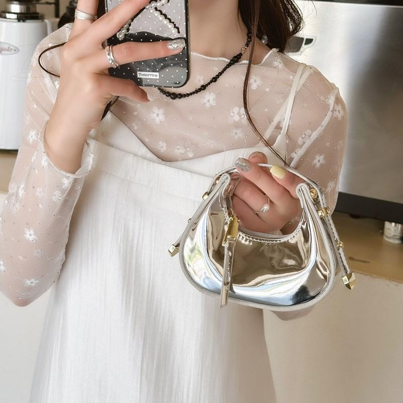 PU Children's Handbags Mini Half-moon Solid Compact Simple Sense of Luxury Beautiful Designer New Style Fashion