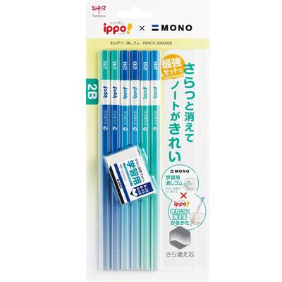 Tombow Ippo Erasable Writing Pencil 2B 6 Pieces Mono Learning Eraser Blue PPB-711A