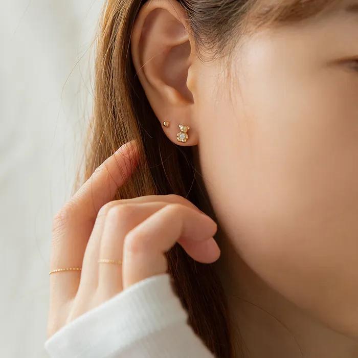 14k Teddy Bear Stone Piercing (14k Gold) E03