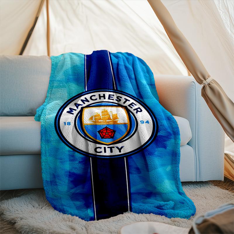 1PZ Coperta Morbida in Flanella Stampata Manchester City F.C. Plaid per Camera da Letto Adulto Salotto Divano Campeggio Viaggio Regali per Fan Regali di Natale