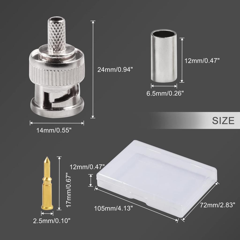 LEONTOOL BNC Male Connector Crimp Type RG58 Low Loss Cable DIY 12pcs RG58 Crimp