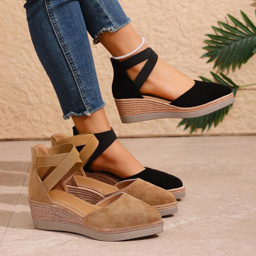 Hot Sale Sandals Women'S Pointed Toe Suede Wedge Sandal With Thick Soles Comfortable Slip And Cutout Design Suitable Sandalias