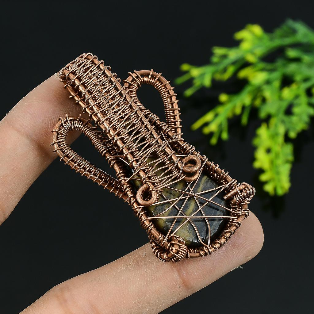 Pendentif Pierre Gemme Naturelle Sonora Sunrise Fait Main Fil de Cuivre Enroulé 2.25 S9G29