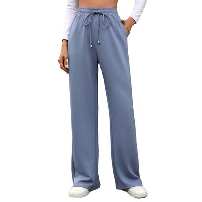 Pantaloni lungi noi, cu talie elastică, buzunare, croială largă, cu picior drept, de culoare uni, pentru femei, pentru toamnă și iarnă