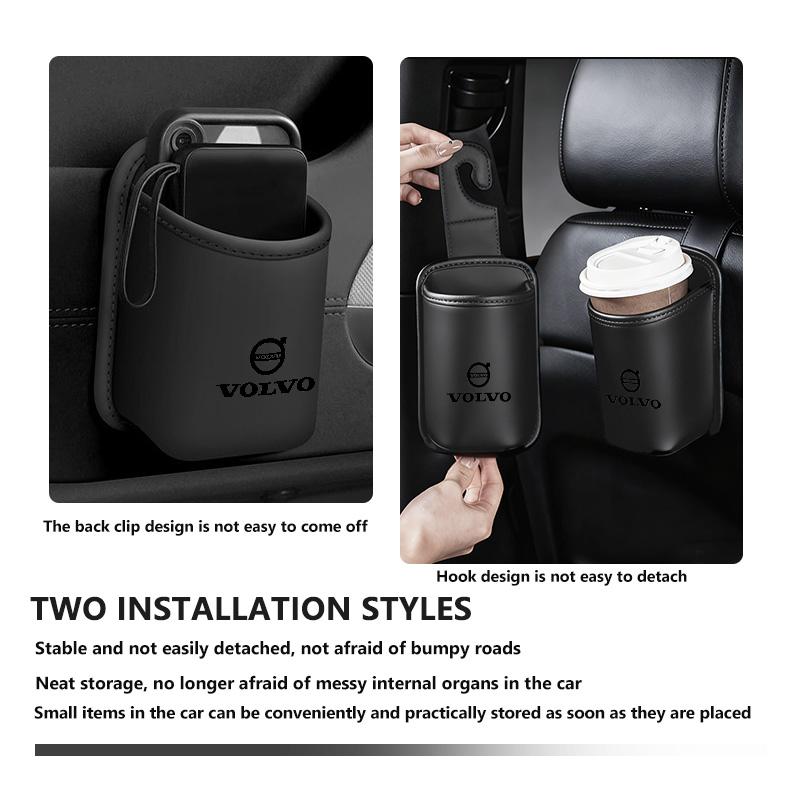Leather Car Seat Cup Holder Hang Drink Storage Box Accessorie For Volvo V40 V60 C30 C70 S60 S80 S90 XC40 XC60 XC70 XC90 T6