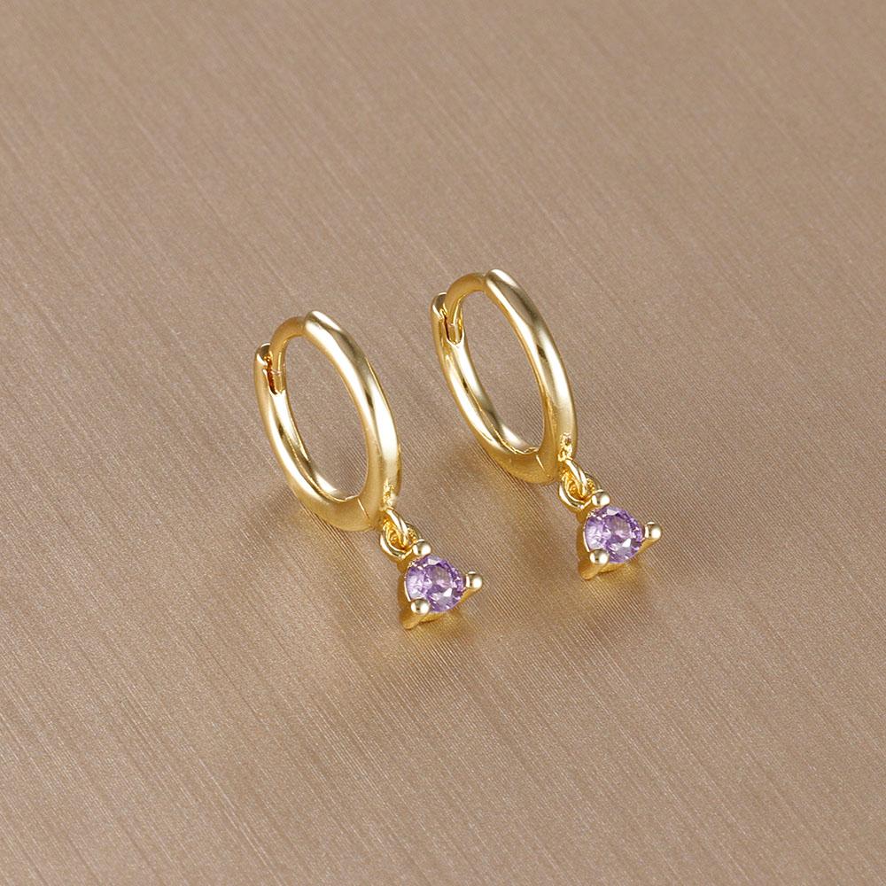Simple Multicolor Stone Gold Color Matel Small Dangle Earring For Women Sweet Round Pendant Stainless Steel Fashion Jewelry Gift