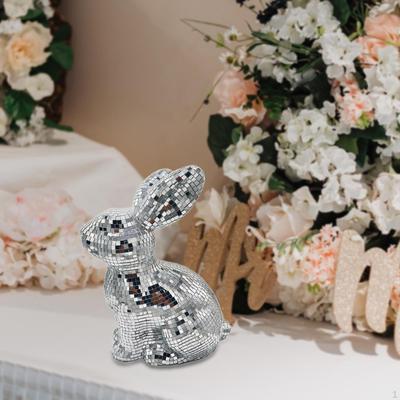 Easter Figurine Disco Bunny Statue Sculpture Lovely Ornament for Cabinet Indoor Bookcase