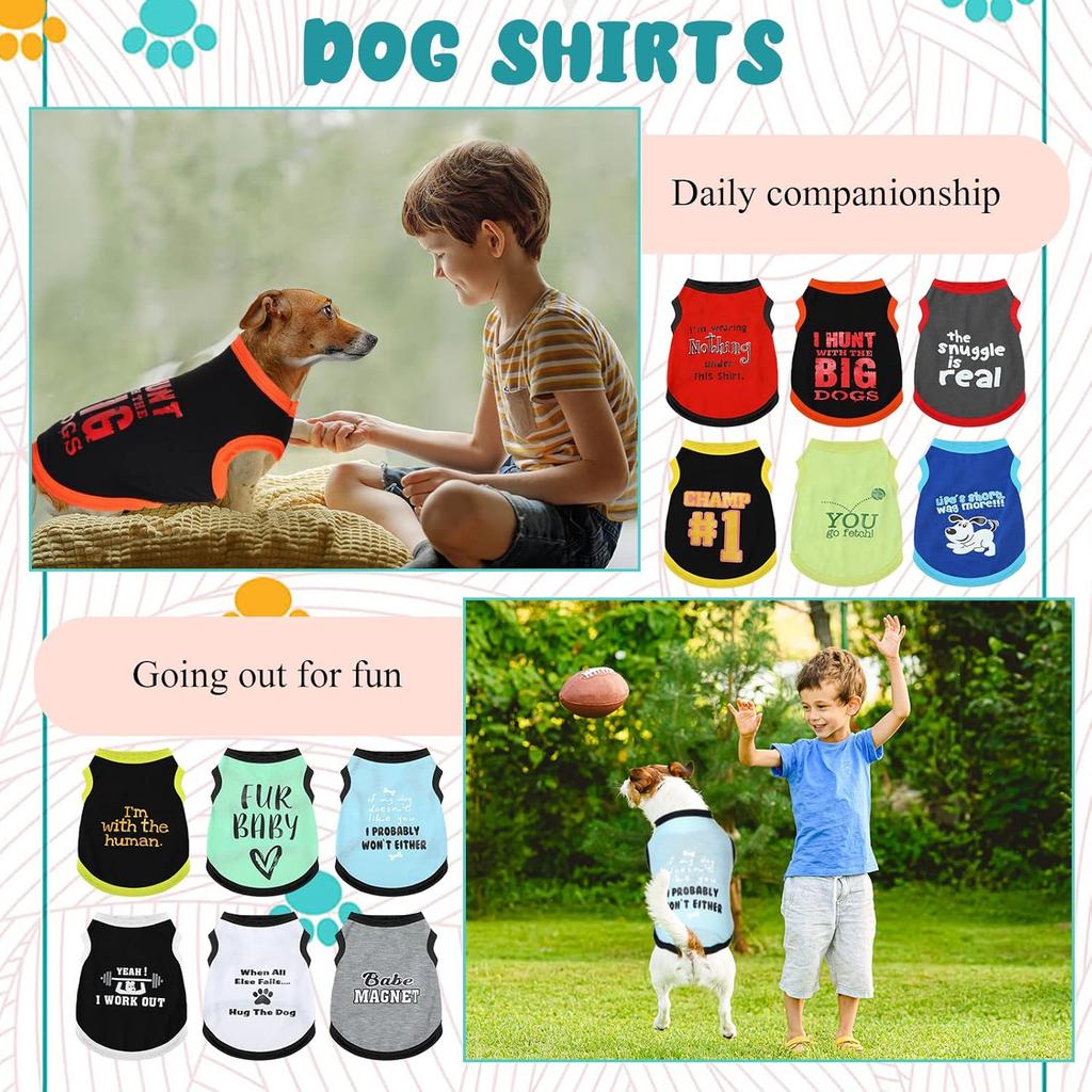 12 Pieces Dog Shirts Pet Printed Clothes with Funny Letters Summer Pet T Shirts Cool Puppy Vest Breathable Dog Outfit Soft Cat Sweatshirt for
