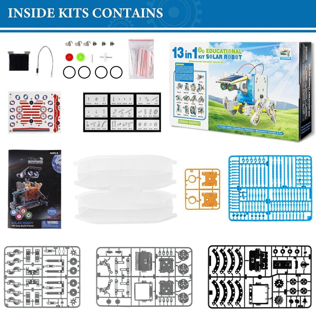 13-in-1 DIY Solarbetriebenes Roboter-Spielzeugauto-Bausatz