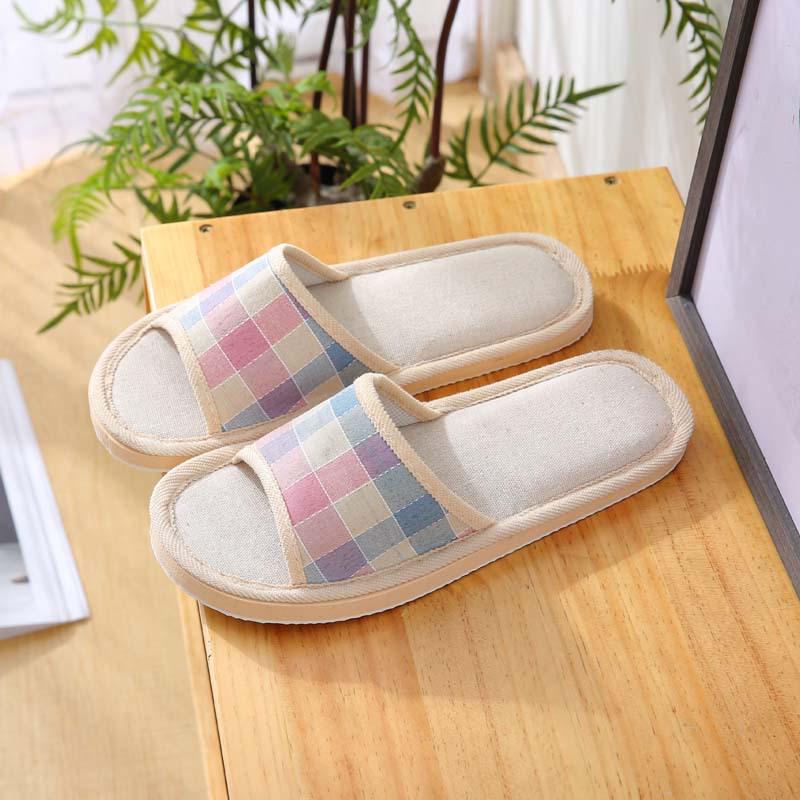 Four Seasons Indoor/Outdoor Plaid Linen Slippers with Non-Slip Foam Sole - Free Gift Included