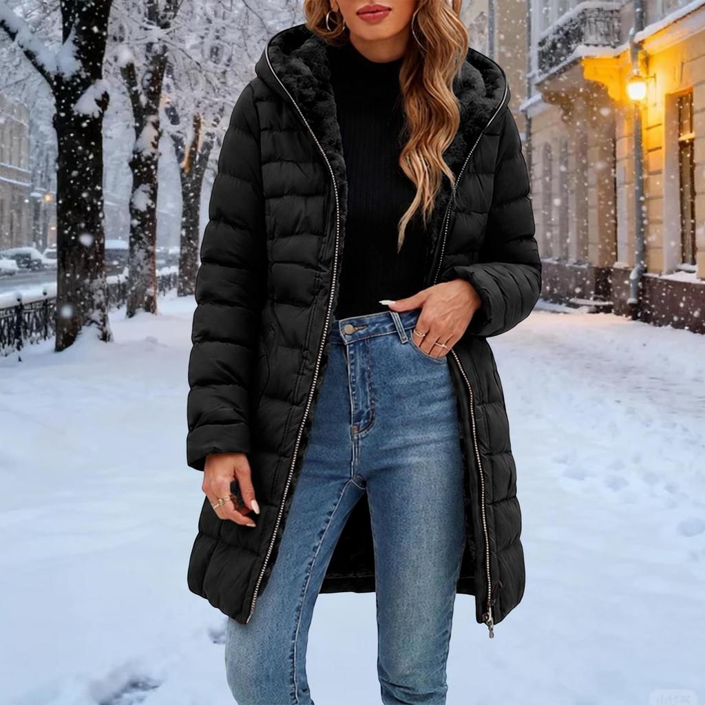 Women's Casual -Color Cotton Hooded Jacket