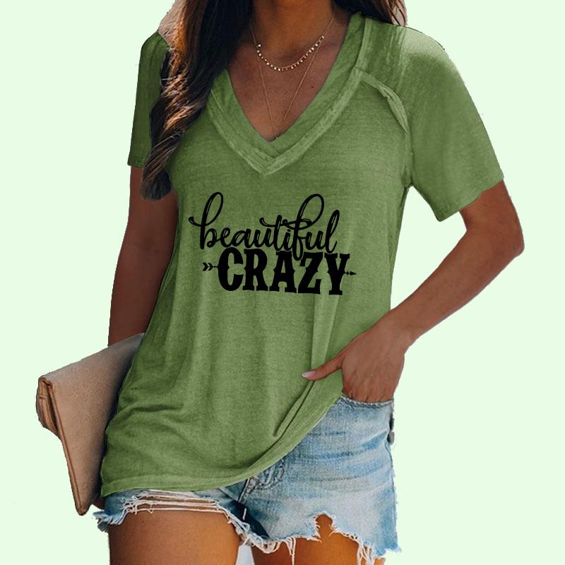 

Женская футболка с принтом, пуловер, облегающий топ, женский летний повседневный топ с короткими рукавами, женская модная футболка с v-образным воротником