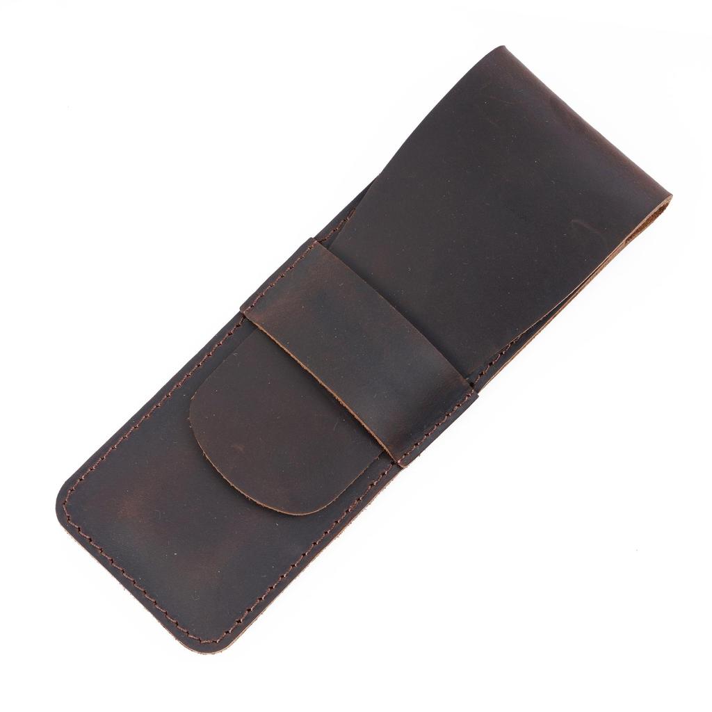 Retro Crazy Horse Leather Fountain Pen Sleeve - Handmade Unisex Storage Case for Small Pens