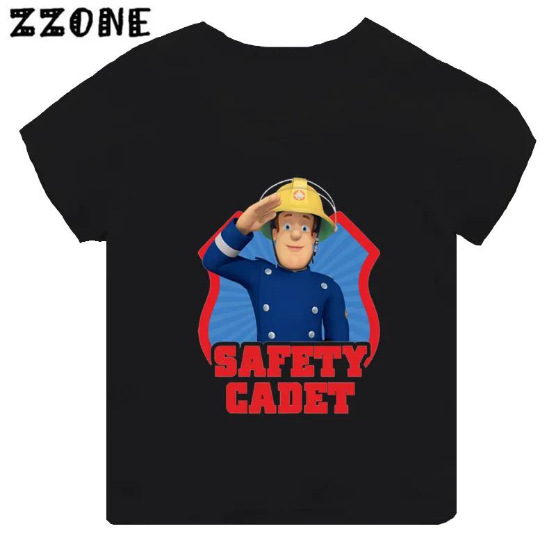 Hot Sale Fireman Sam Print Cartoon Kids Tshirt Funny Girls Clothes Baby Boys Black Short Sleeve T Shirt Children TopsTH2450