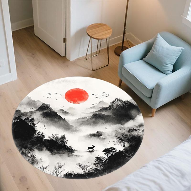Landscape Painting pattern round rug,Carpet Rug for Living Room Bedroom Playroom ,Non-slip Floor Mat,Holiday Gifts and Birthday Gifts.
