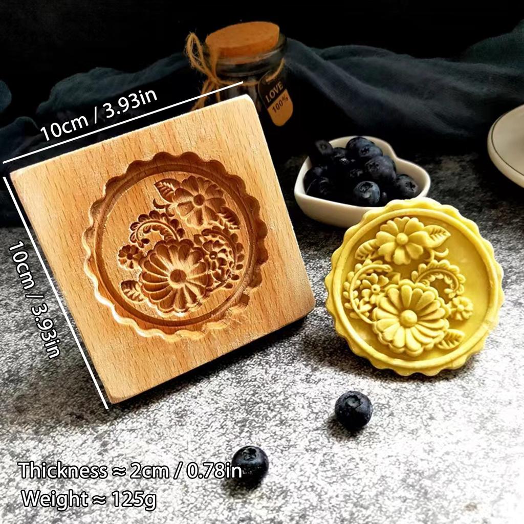 1PC Wooden Cookie Molds with Rose Flower Patterns, 3D DIY Carved Embossed Cookie Cutter Moulds for Baking, Fondant Cake Biscuit