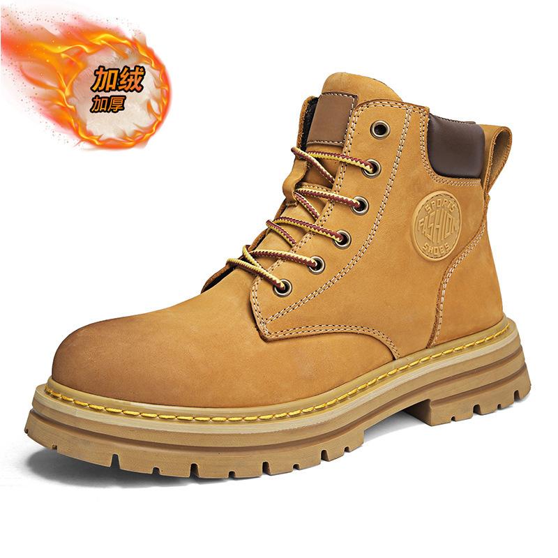 Leather Thick-soled Heightening Martin Boots Women's Couple's Big Yellow Boots Men's Locomotive Shoes High-top Outdoor Tooling Short Boots