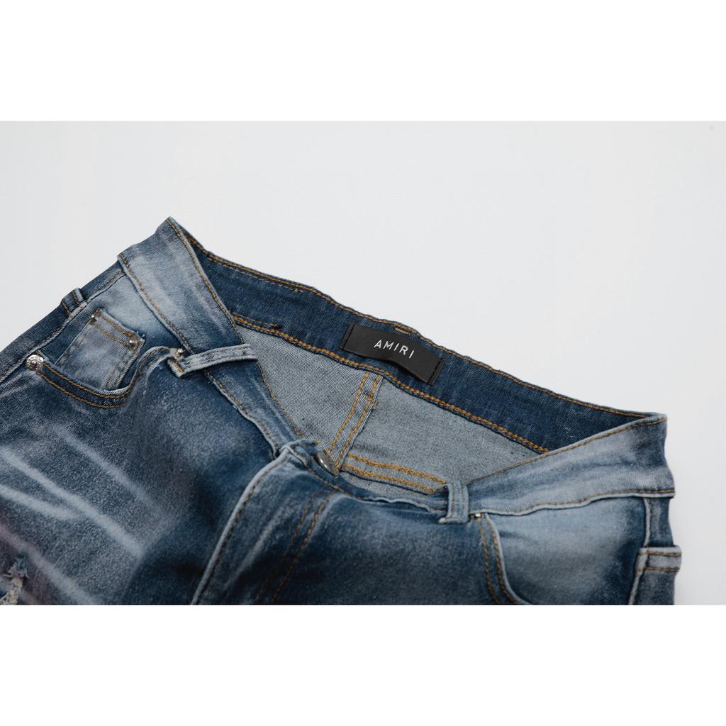 M38 Amiri Herren- und Damen-Jeans im amerikanischen Stil mit Stoffflicken, Löchern, Stickereien, lässige und modische High-Street-Hosen