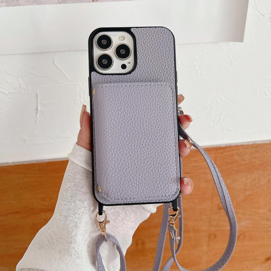 Crossbody Leather Wallet Cards Solt Case For iPhone 16 Pro Max 15 Plus 14 13 12 11 Long Lanyard Bag Pocket Lichee Pattern Cover
