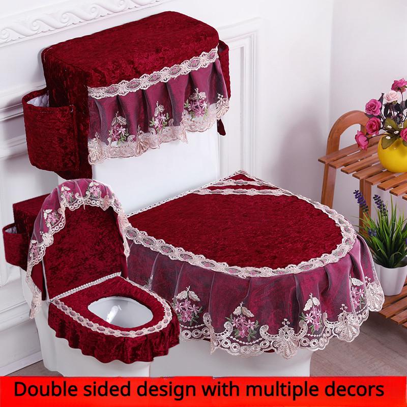 3 sztuk/zestaw nakładka na deskę sedesową pokrywa zbiornika wody toaletowej Closestool osłony przeciwpyłowe poduszka na deskę sedesową odpinana tkanina na toaletę