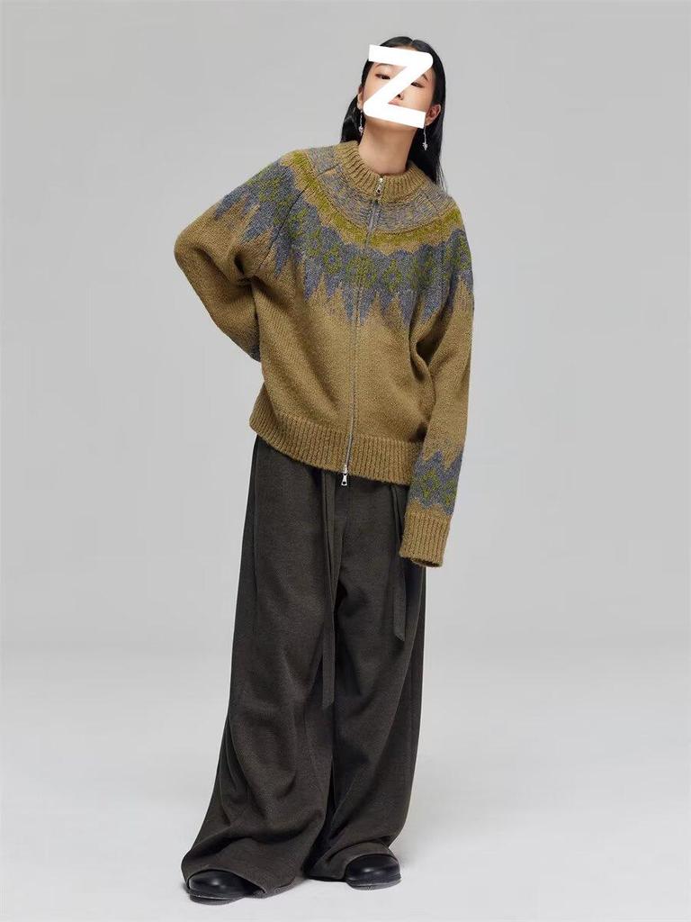 Winter 2025 Fair Isle Jacquard Ethnic-Style Knit Cardigan - Retro Loose Fit for Couples