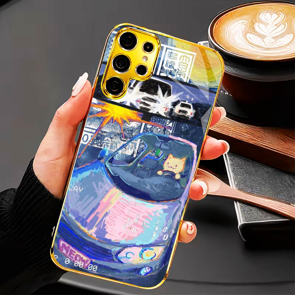 Malerei Auto Einfachheit High-End Galvanik Glas Handyhülle für Samsung Galaxy S26 S25 S24 S23 S22 S21 FE, Ultra, Plus