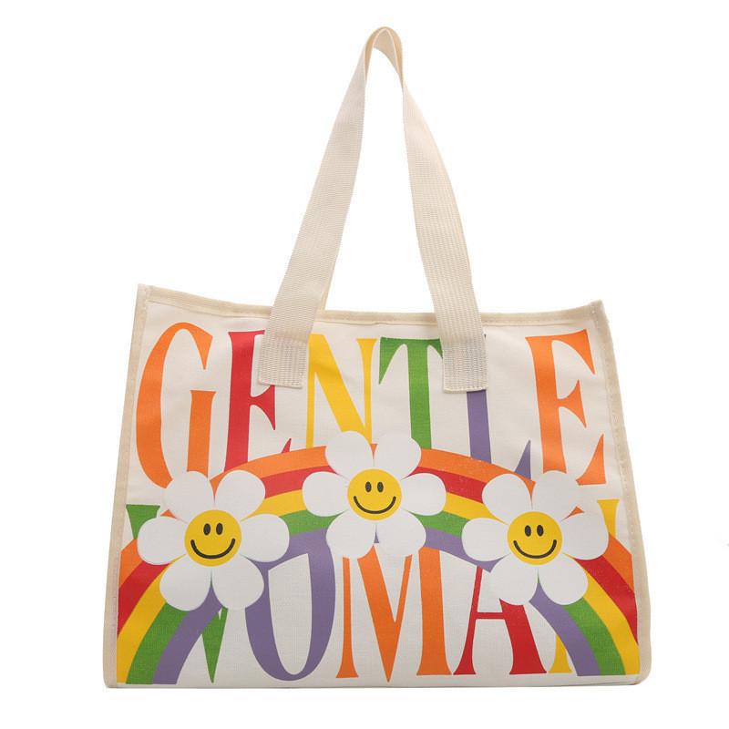 Trendy Spring Canvas Tote Bag 2024 New Women s Mom Handbag Oversized Shopping Shoulder Bag белый